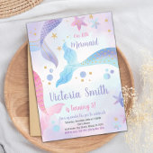 女の子のための海のパーティーカードの下で編集可能 招待状