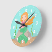 女の子のための海の下のかわいい人魚、 ラウンド壁時計 (傾斜)