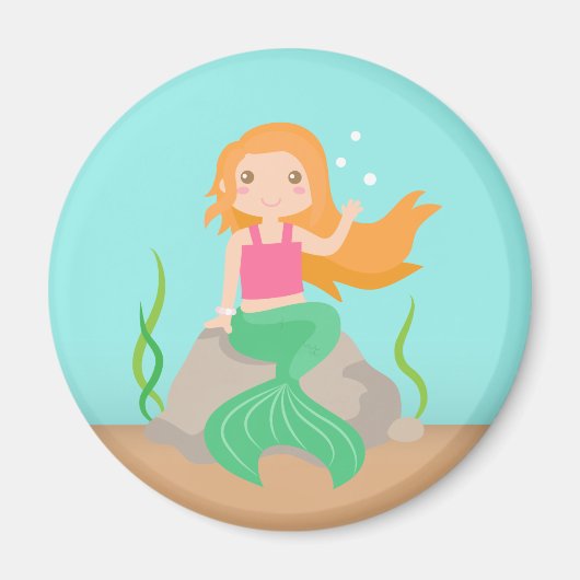 女の子のための海の下の可愛い人魚 マグネット (正面)