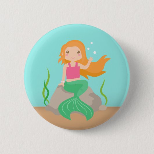 女の子のための海の中の可愛い人魚 缶バッジ (正面)