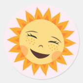 女の子のための漫画の太陽かわいいピンクのステッカー ラウンドシール (正面)