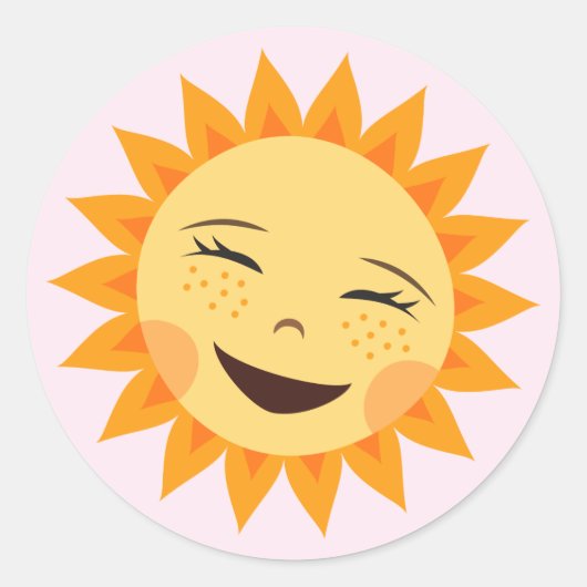 女の子のための漫画の太陽かわいいピンクのステッカー ラウンドシール (正面)