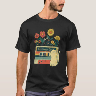 女の子のための猫のビンテージの野の花の魂の花 Tシャツ