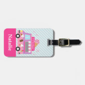 女の子のための甘い紫色のピンクのアイスクリームのトラック ラゲッジタグ (正面横)