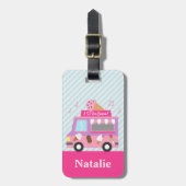 女の子のための甘い紫色のピンクのアイスクリームのトラック ラゲッジタグ (正面縦)