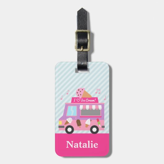 女の子のための甘い紫色のピンクのアイスクリームのトラック ラゲッジタグ (正面縦)