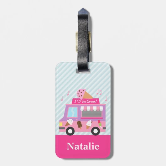 女の子のための甘い紫色のピンクのアイスクリームのトラック ラゲッジタグ (裏面縦)