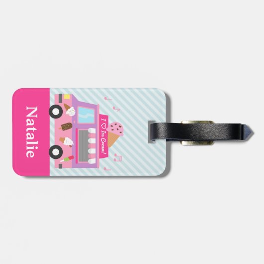 女の子のための甘い紫色のピンクのアイスクリームのトラック ラゲッジタグ (裏面横)