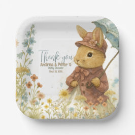 女の子のための白い小さなウサギの赤ちゃんシャワー ペーパープレート