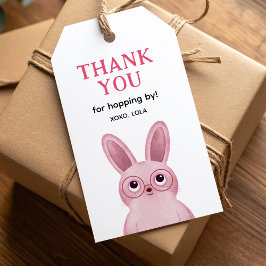 女の子のための眼鏡の誕生日パーティーとピンクのバニー ギフトタグ