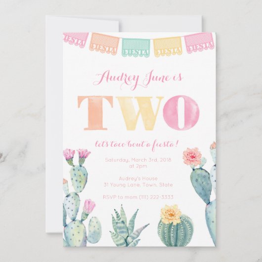 女の子のための第2の誕生日 – フィエスタをタコしよう！ 招待状 (正面)