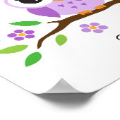 女の子のための紫パーソナライズされたフクロウ子供部屋ウォールアート ポスター (角)