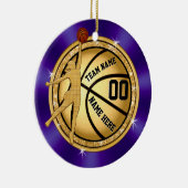 女の子のための紫色および金ゴールドのバスケットボールのオーナメント セラミックオーナメント (右)