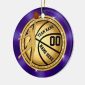 女の子のための紫色および金ゴールドのバスケットボールのオーナメント セラミックオーナメント (左)