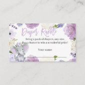 女の子のための紫色の象おむつラッフルカード エンクロージャーカード (正面)