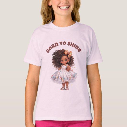 女の子のための編集可能なテキストTシャツ「輝くために生まれた」 Tシャツ (正面)