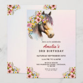 女の子のための編集可能な馬の誕生日招待状 招待状 (正面/裏面)