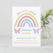 女の子のための虹と蝶の誕生日編集可能イン 招待状 (スタンド正面)