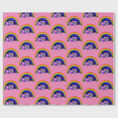 女の子のための虹の下の可愛い赤ちゃんクマ ラッピングペーパー (フラット)