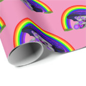 女の子のための虹の下の可愛い赤ちゃんクマ ラッピングペーパー (ロールコーナー)