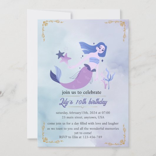 女の子のための誕生日の招待 (正面)