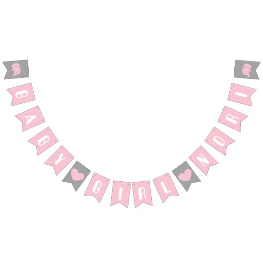 女の子のための象と赤ちゃんシャワーのバンティング旗 バンティングフラッグ (全)
