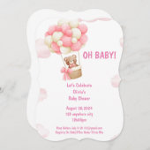 女の子のための赤ちゃんシャワー招待ピンク 招待状 (正面/裏面)