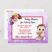 女の子のための赤ちゃんシャワー、紫のフローラベビーはがき ポストカード (正面/裏面)