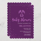 女の子のための足跡赤ちゃんシャワーの招待 招待状 (正面/裏面)