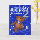 女の子のための踊りのテディー・ベアの第2誕生日 カード (黄色い花)