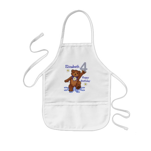 女の子のための踊りのテディー・ベアの第4誕生日 子供用エプロン (正面)