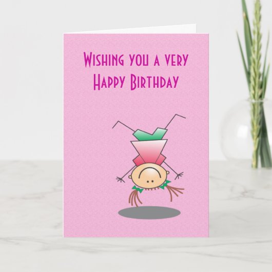 女の子のための逆立ちをしているハッピーバースデーの女の子 カード (正面)