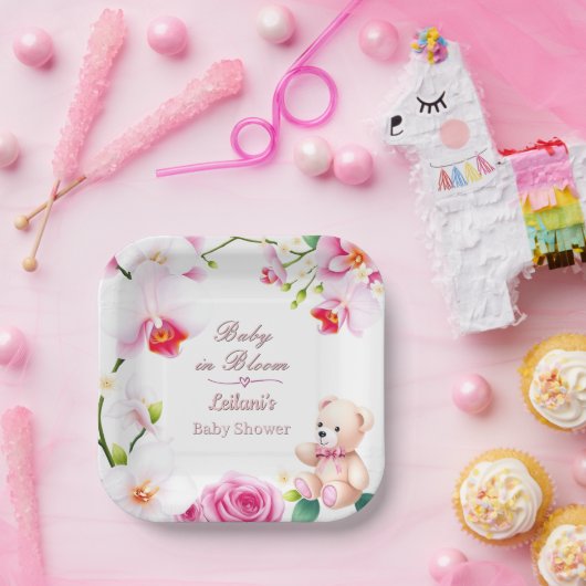 女の子のための開花フローラシャワーのベビー ペーパープレート (パーティー)