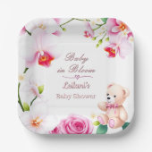 女の子のための開花フローラシャワーのベビー ペーパープレート (正面)