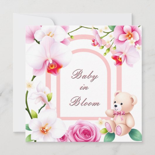 女の子のための開花フローラベビーシャワーのベビー 招待状 (正面)