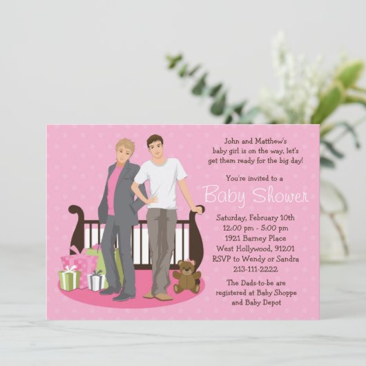 女の子のための陽気なパパのベビーシャワーの招待状 招待状 (スタンド正面)