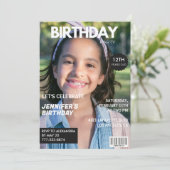 女の子のための雑誌の表紙風12歳の誕生日招待状 招待状 (スタンド正面)