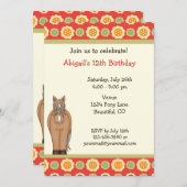 女の子のための馬と花の誕生日招待状 招待状 (正面/裏面)