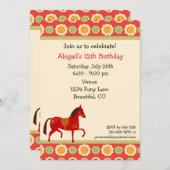 女の子のための馬と花の誕生日招待状 招待状 (正面/裏面)