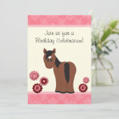 女の子のための馬と花の誕生日招待状 招待状 (スタンド正面)