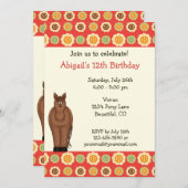 女の子のための馬と花の誕生日招待状 招待状 (正面/裏面)