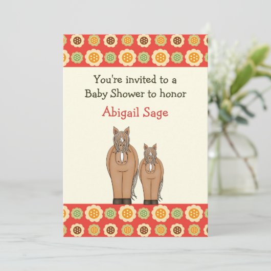 女の子のための馬と花の赤ちゃんシャワー招待状 招待状 (スタンド正面)