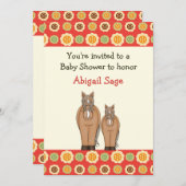 女の子のための馬と花の赤ちゃんシャワー招待状 招待状 (正面/裏面)