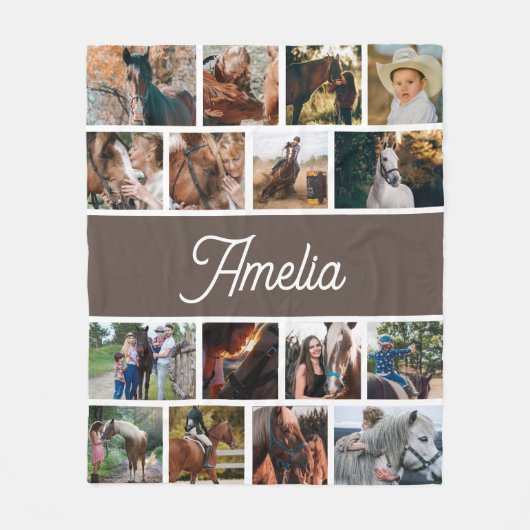 女の子のための馬の毛布、子供の名前の毛布 フリースブランケット (正面)