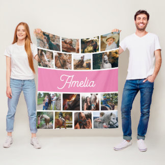 女の子のための馬の毛布、子供の名前の毛布 フリースブランケット