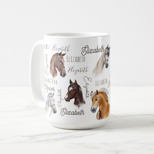 女の子のための馬の馬のパーソナライズされた贈り物 コーヒーマグカップ (正面左)