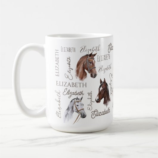 女の子のための馬の馬のパーソナライズされた贈り物 コーヒーマグカップ (左)