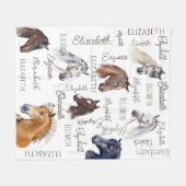 女の子のための馬の馬のパーソナライズされた贈り物 フリースブランケット (正面(横))