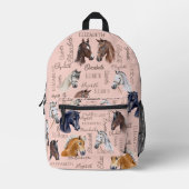 女の子のための馬の馬のパーソナライズされた贈り物 プリントバックパック (正面)