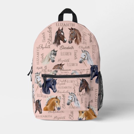 女の子のための馬の馬のパーソナライズされた贈り物 プリントバックパック (正面)